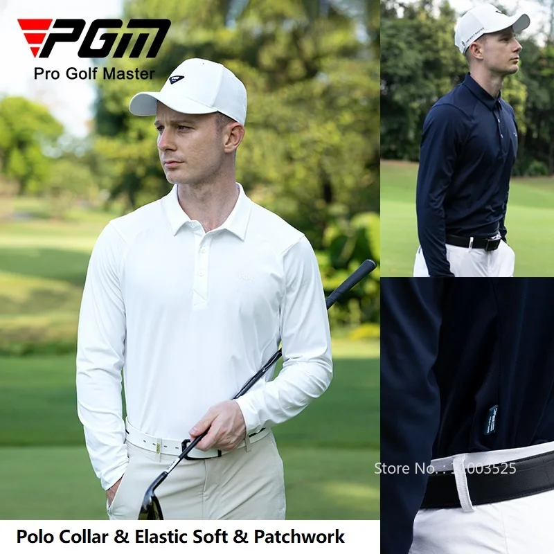 Pgm Golf koszulka polo dla mężczyzn skręcić w dół kołnierz elastyczne topy sportowe Casual Social t-shirty męskie Patchwork odzież sportowa z długim rękawem