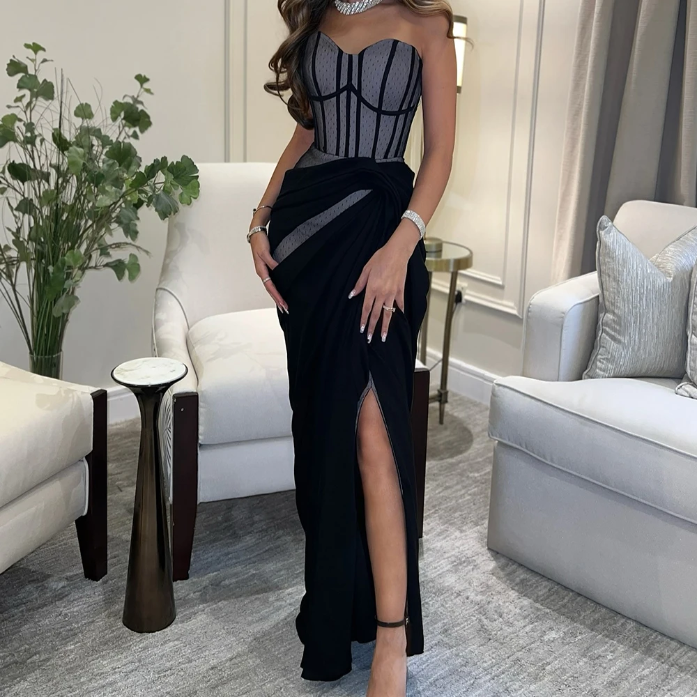 

Customized Fashion Jersey Straight Side Slit Evening Dress High Quality Floor Length Sweetheart Sleeveless vestidos de fiesta