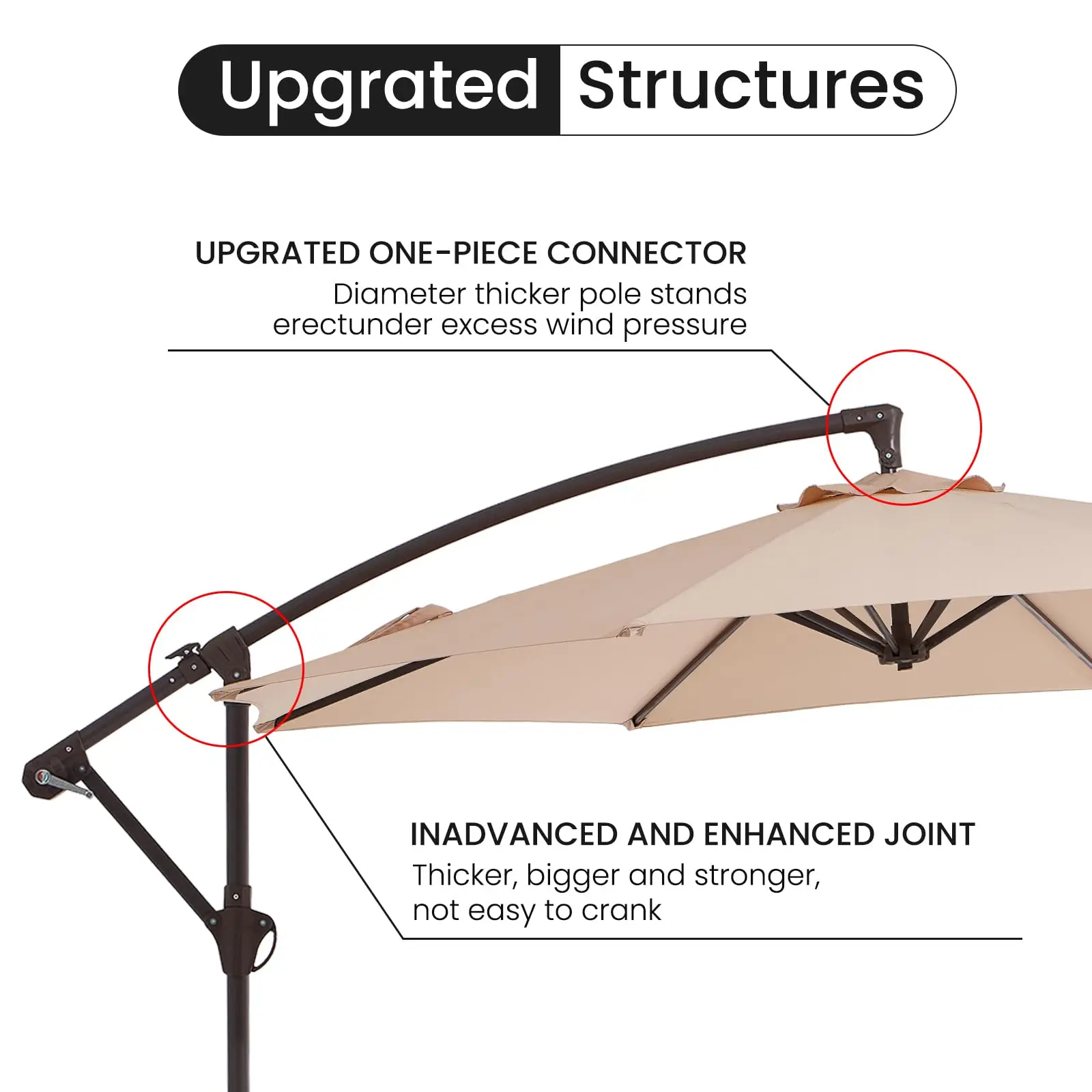 10FT Offset Cantilever Patio Umbrella, Adjustable Height & , 8-Rib Hanging Market Sun Shade, Outdoor Umbrella for