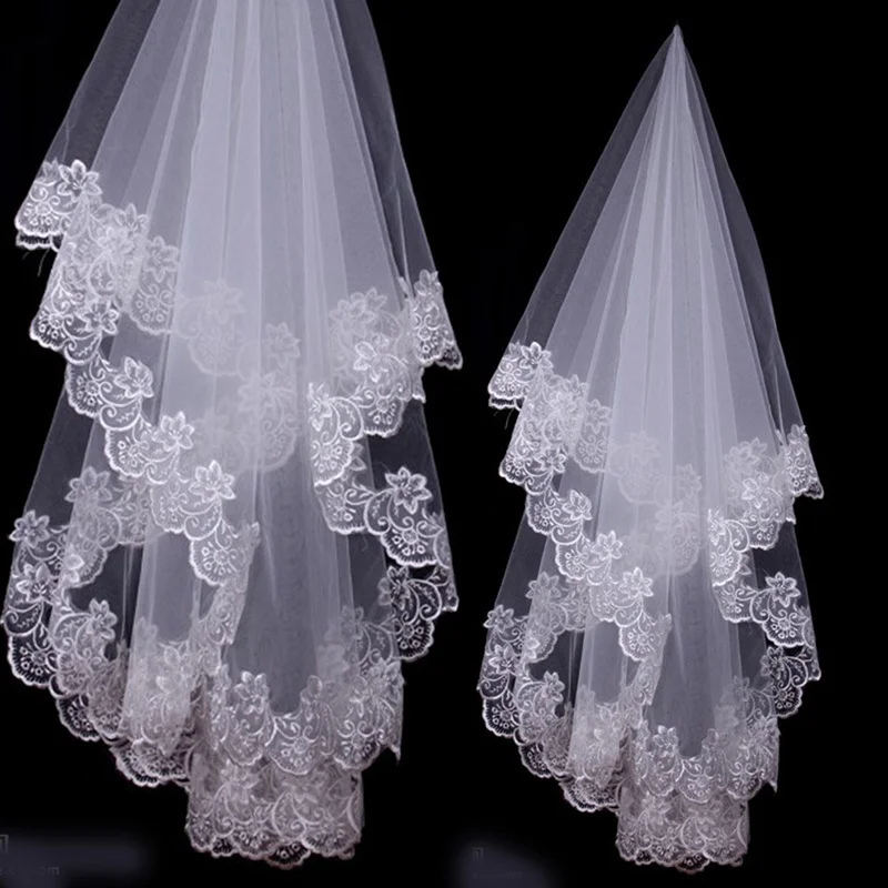 1.5 Meters Full Edge Lace Wedding Veil One Layer Tulle Bridal Veil with  Flower Embroidered Hexagonal Floral Wedding Accessories