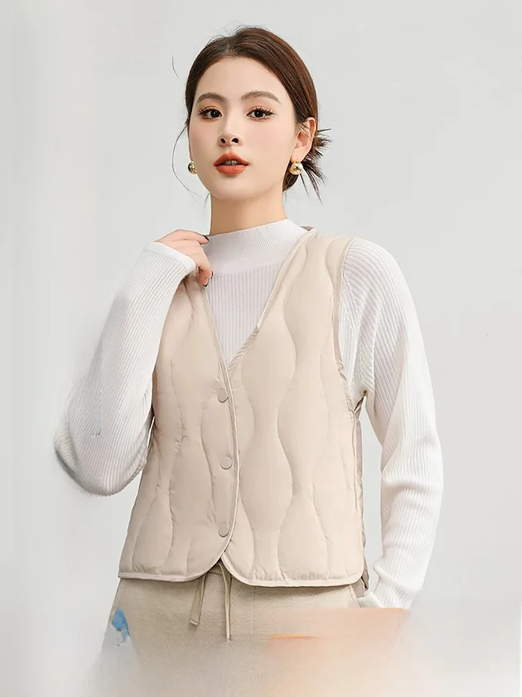 Yaloo Women's Slim Fit Lightweight down Vest Inner Wear Nylon Fabric V-Neck Short Style Fashion Commute Style Winter New Arrival