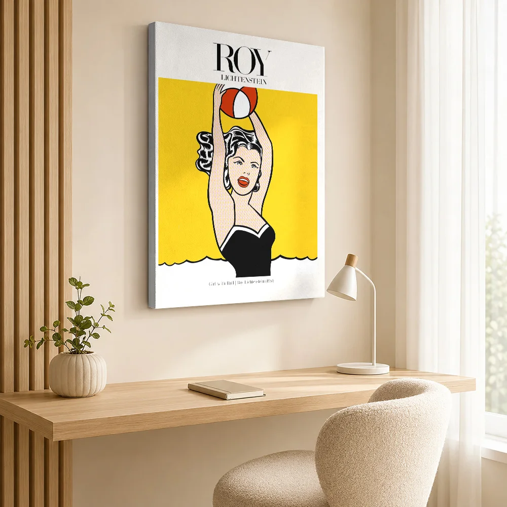 Roy Lichtenstein | Girl with Ball Canvas Painting Poster Personalized Photo Modern Aesthetic Canvas Wall Art for Bedroom Decor