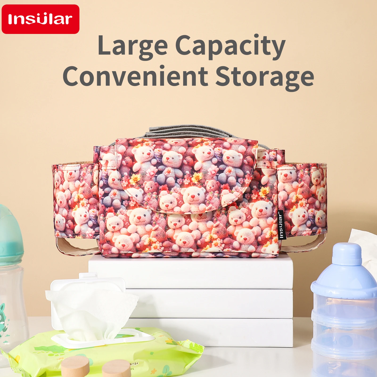 Kids Cart Package Waterproof Baby Stroller Hanging Bags Bedside Diaper Package Bottle Cup Storage Pack Multi-functional