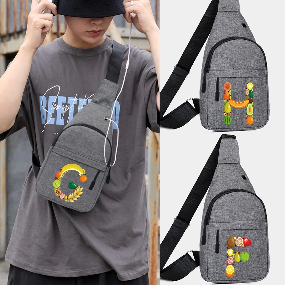

Adjustable Package Crossbody Bags Single Shoulder Chest Bags Fruit Letter Series Phone Sundries Storage Pack Men Cycling Commute