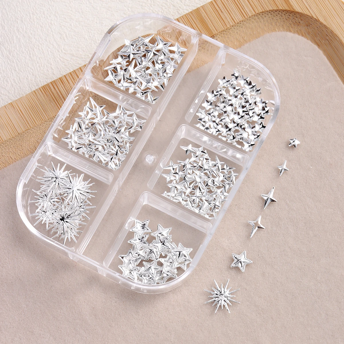 6/12Grids Gold Stern Mond Metallic Nieten 3D Nagel Charms Legierung Sonne Mond Sternenlicht Strass Nagel Studs für Nail art Dekoration