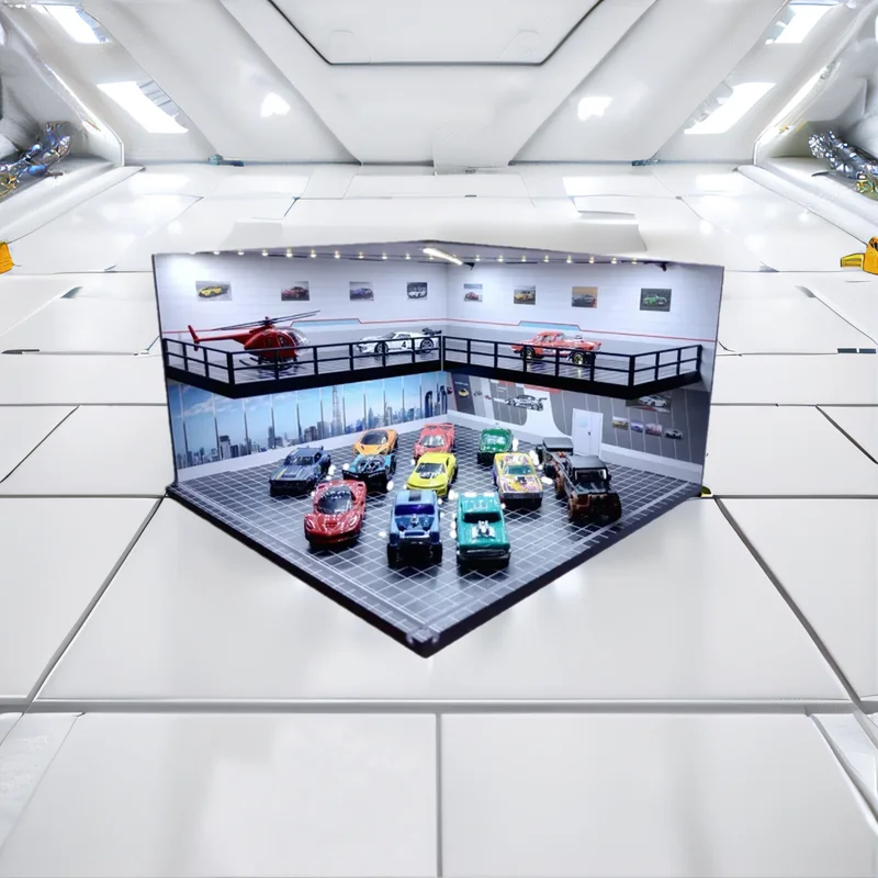 1/64 1/18 1/24 1/32 1/43 Scale Car Garage Diorama Models Set Scene LED Parking Lot Model for Matchbox Hot Wheels Collection