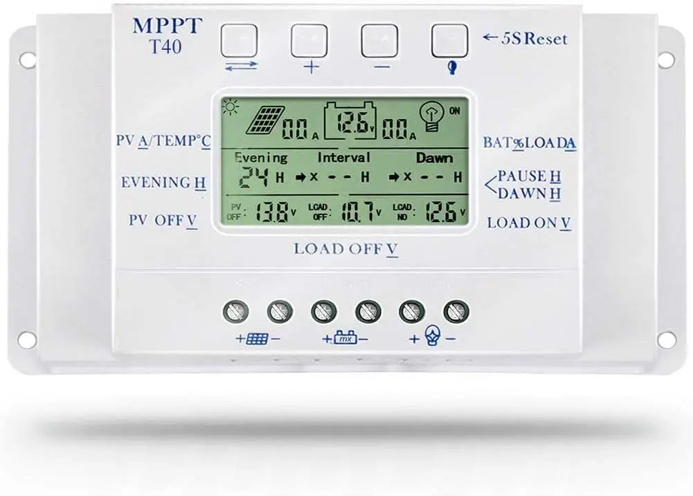 

40A Solar Charge Controller 40-Amp Solar Panel Regulator with Load Timer Auto 12V 24V LCD Display USB 5V 1500mA