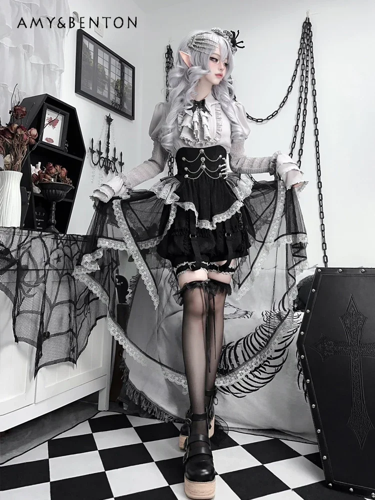 Harajuku Lolita Goth Retro Op Rock Sets Laterne Langarmhemd unregelmäßigen Rock Subkultur zweiteilige Sets Damen Outfits