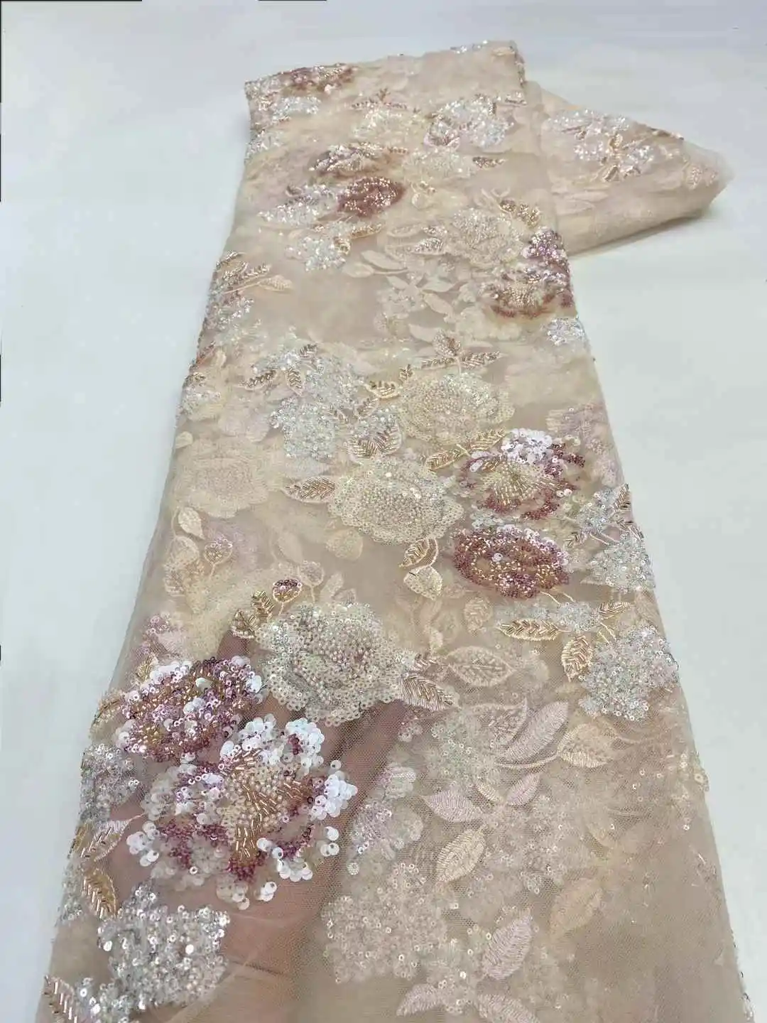 

Luxury African Beaded Lace Tulle Fabric 2025 French 3D Embroidered Applique Fabric For Sewing Material