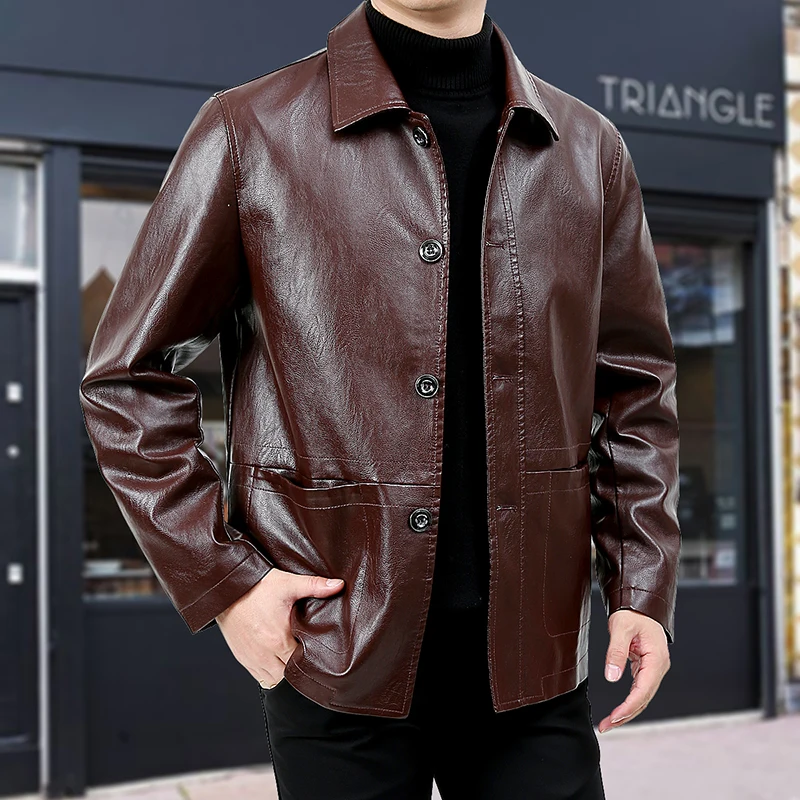 Vintage Brown Leather Jacket Brand Men Loose Casual Motorcycle Style Biker Coat Men Skin Coat Oversize Windbreaker Autumn Winter