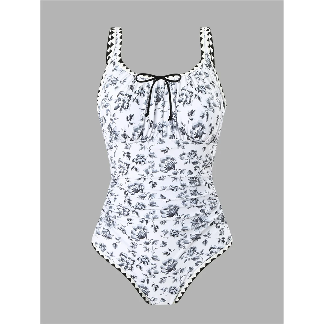 S - XL Sexy, mit Blumenmuster bedruckter Damen-Badeanzug, einteiliger Badeanzug für Damen, mit hohem Beinausschnitt, gepolstert, Badeanzug, Badebekleidung, Modell V6904. – Detail 6