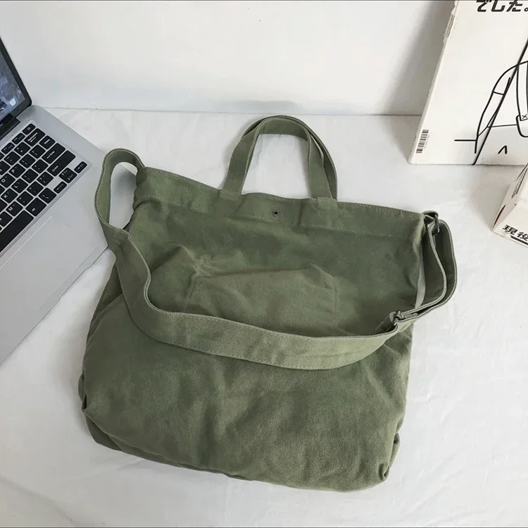 Female Big Capacity Canvas Fabric Crossbody Tote Bag Student Leisure Textile Oversized Square Shopping Shopper Side Slouchy Bag