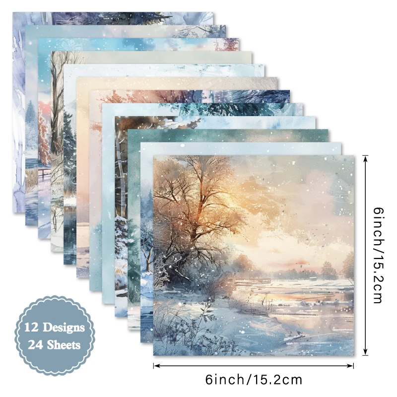 24 Sheets 6"X6" Glacie Scenery Paper Pad Pattern Papers Design Paper for Decorative Craft Scrapbooking Album DIY Handmade Cards view 2
