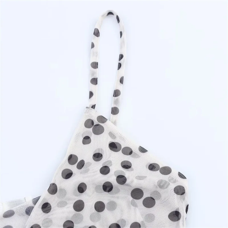 European and American Style Summer Polka Dot Dress Women's Temperament Slim V-neck Sleeveless Robe Bohemia Suspender Long Dress