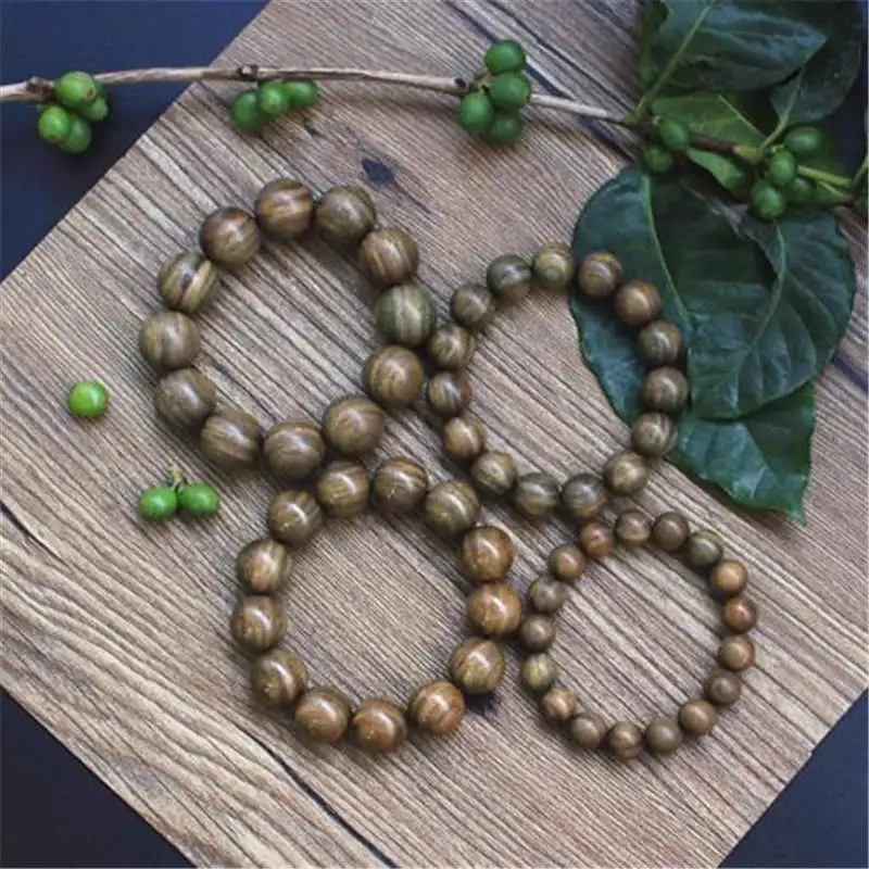 BRO990 Natural Green Sandalwood Beads Necklace 10mm 108 Beads Buddhist Meditation Prayer Malas Fragrant Verawood for Man