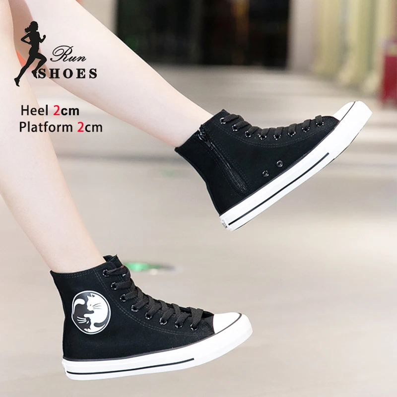 Women High Top White Casual Shoes Spring Autumn New Fashionable Side Zip Outdoor Women Flat Sneakers Couple Canvas Shoes 34-43