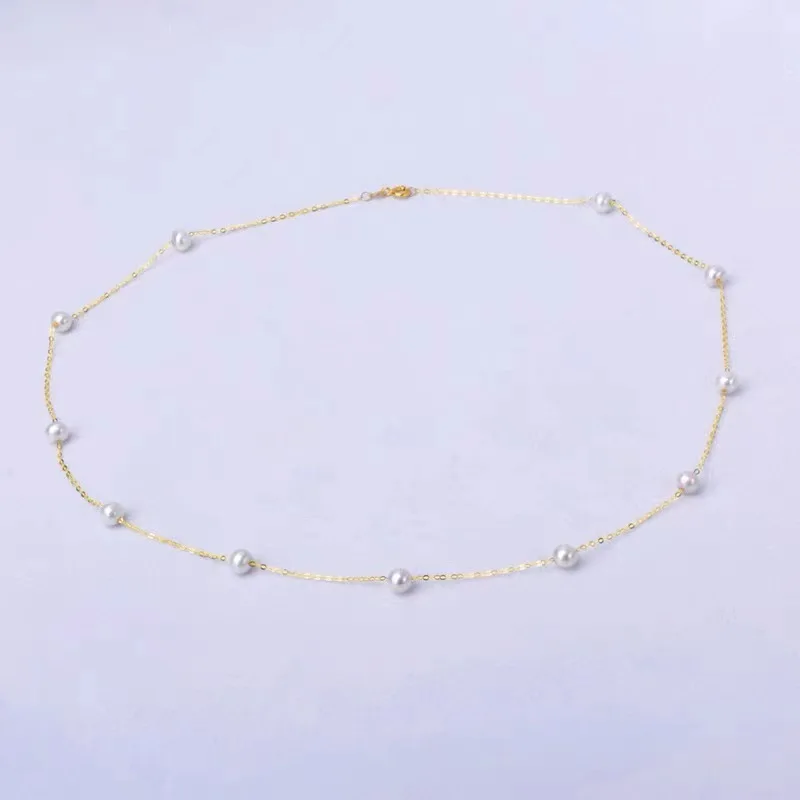 SMILE Real 18K Gold Natural Freshwater Pearl Necklace AU750 Full Sky Star Versatile Neckchain Women's Boutique Jewelry Gift 0020