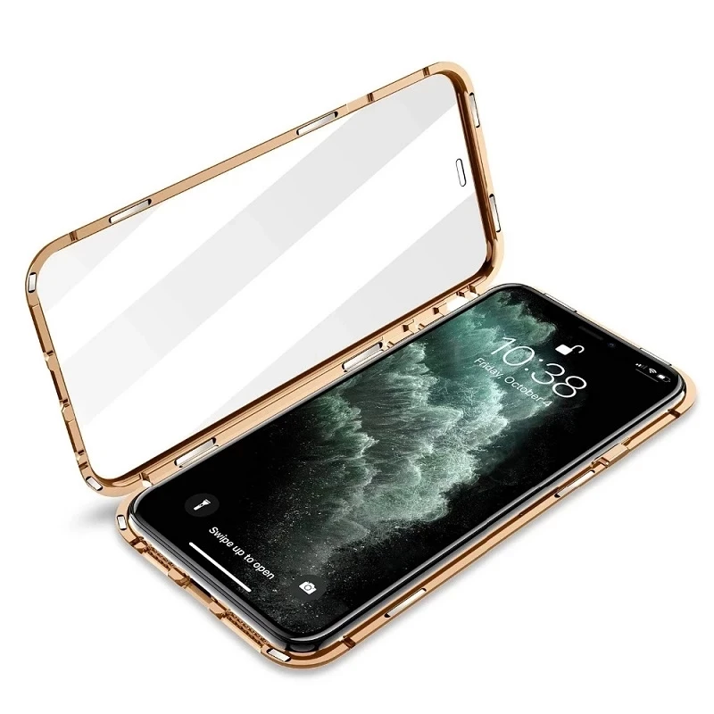 Magnetische Hülle für iPhone 17 16 15 Pro 14 Pro Max 13 12 11 Metall Doppelseitige Glasabdeckung iPhone XR XS Max 7 8 SE 2020 360 Grad – Detail 6