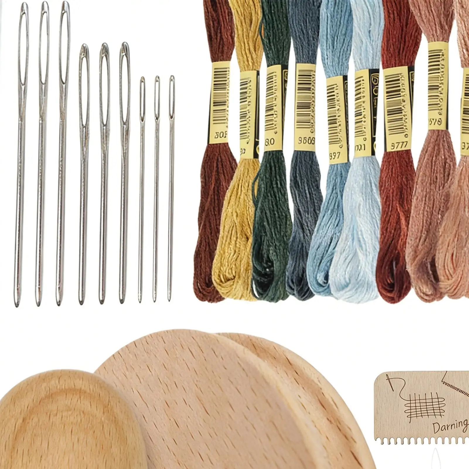 

Sock Darning Tool Wooden Mending Disc With 9 Needles Darning Egg For Socks With Threader And With 10 Colors Threads For Adults