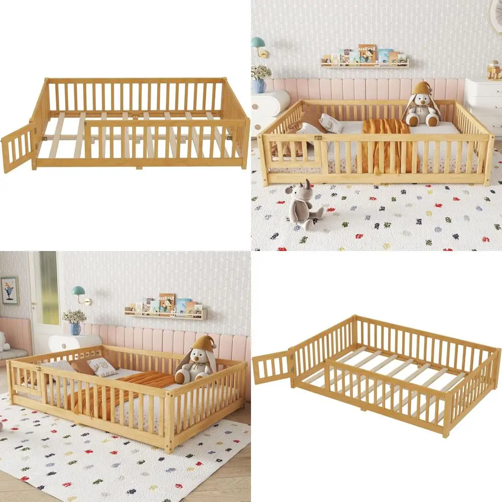 

Full Size Bed with Slats and Safety Rail, Full Size Montessori Bed with Trundle and Door, Easy Assembly Montessori Beds for Kids