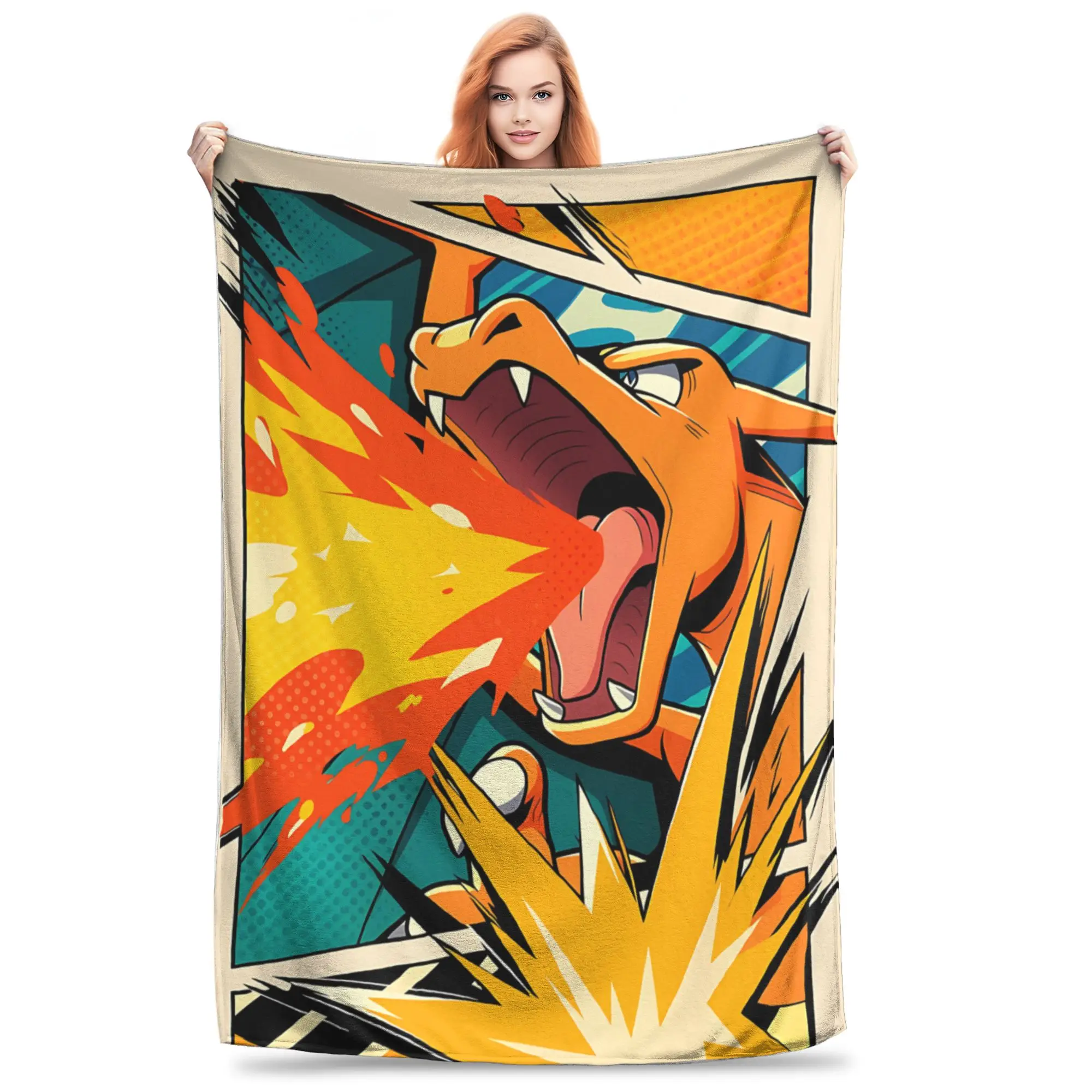 1PC home Christmas Room Decor Pokemon Theme Charizard Fire Blast Blanket Throw Blanket  Novelty Warm Blanket All Season