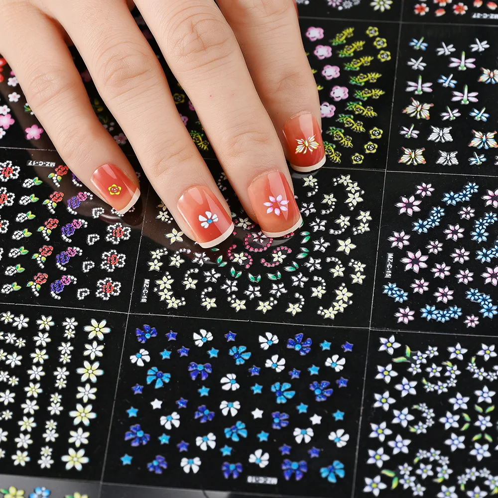 5 stücke 5d bunte Blume Nail Art Aufkleber kawaii ranbom gemischte Blütenblatt selbst klebende Acryl Maniküre Aufkleber Dekoration Zubehör