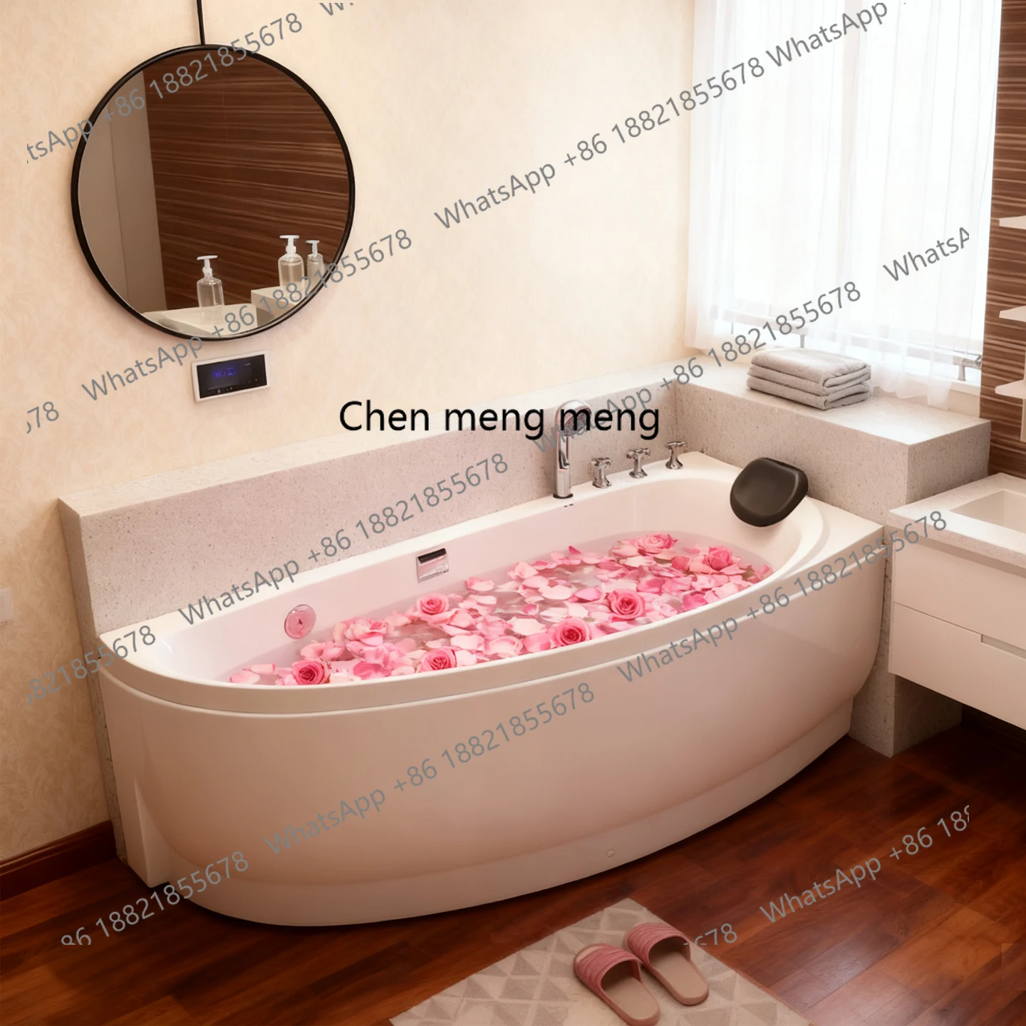 

Household mini small apartment small size fan surfing massage acrylic bathtub curved bed and breakfast acrylic bathtub
