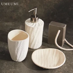 White Luxury Texture Design Ceramic Bathroom Set Toilet Toothbrush Toothpaste Storage Cup Soap Box Dispenser Bottle