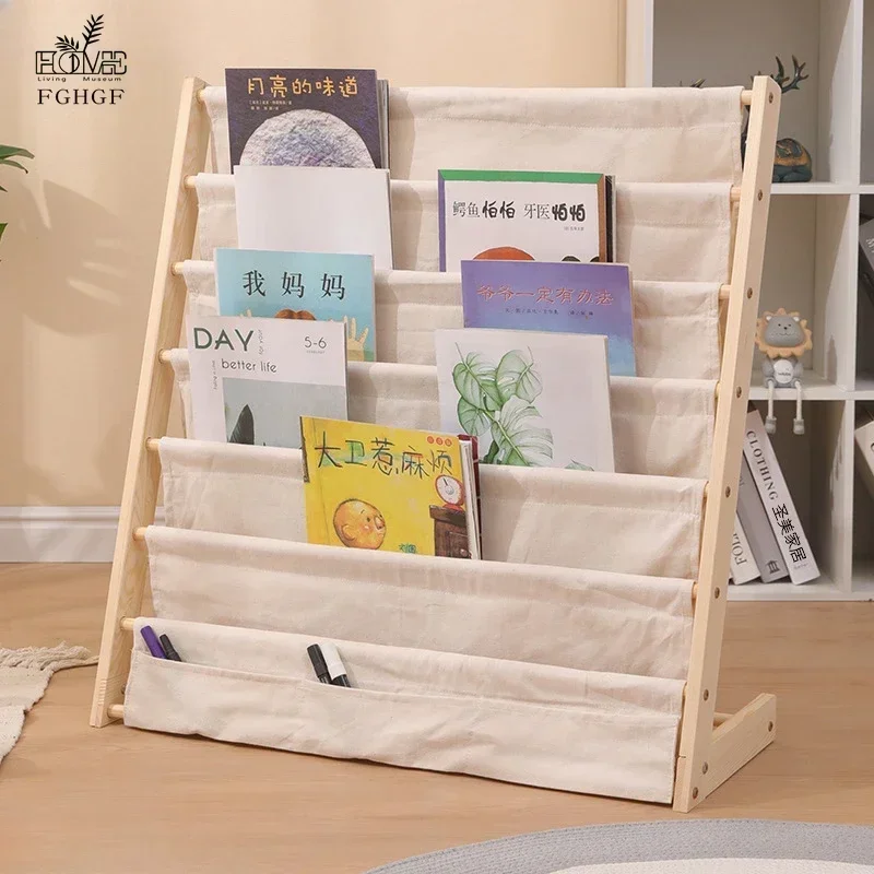 

Solid wood children's bookshelf creative multi-layer movable storage rack floor-standing bookcase picture book rack