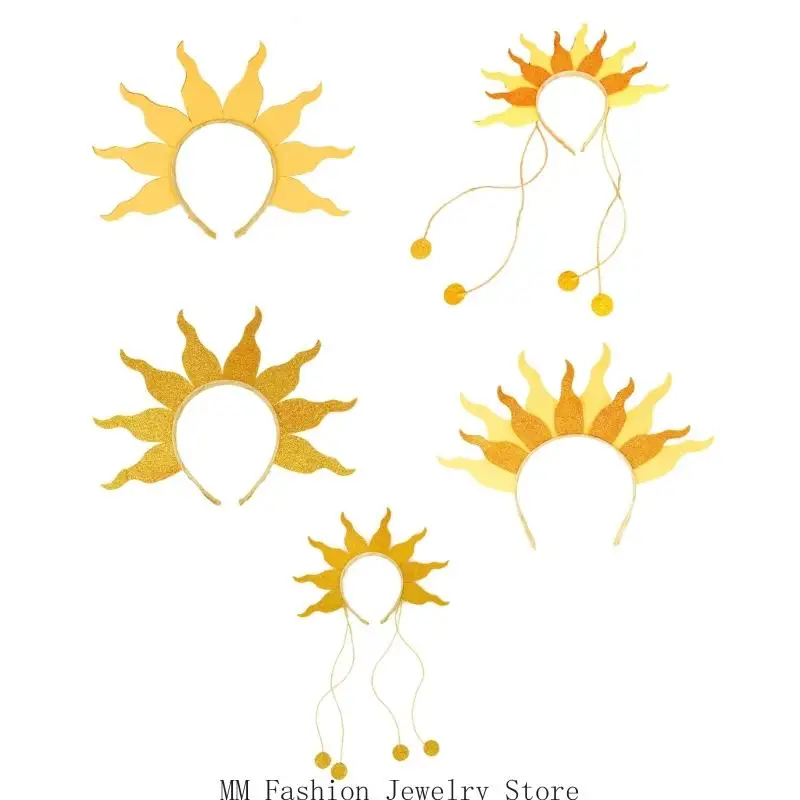 

D0UB Flame Hairband Raves Party Hair Accessories Crowns Headpiece Glitter Sun Headband Costume Halloween Headbands Gift