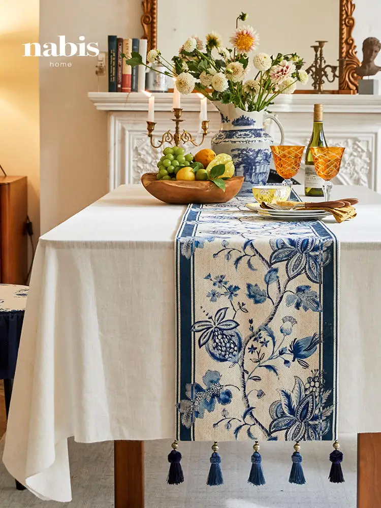 Vintage Chinese High-end Sense Tassel Tea Flag Drawer Coffee Table Cover Cloth Table Runner
