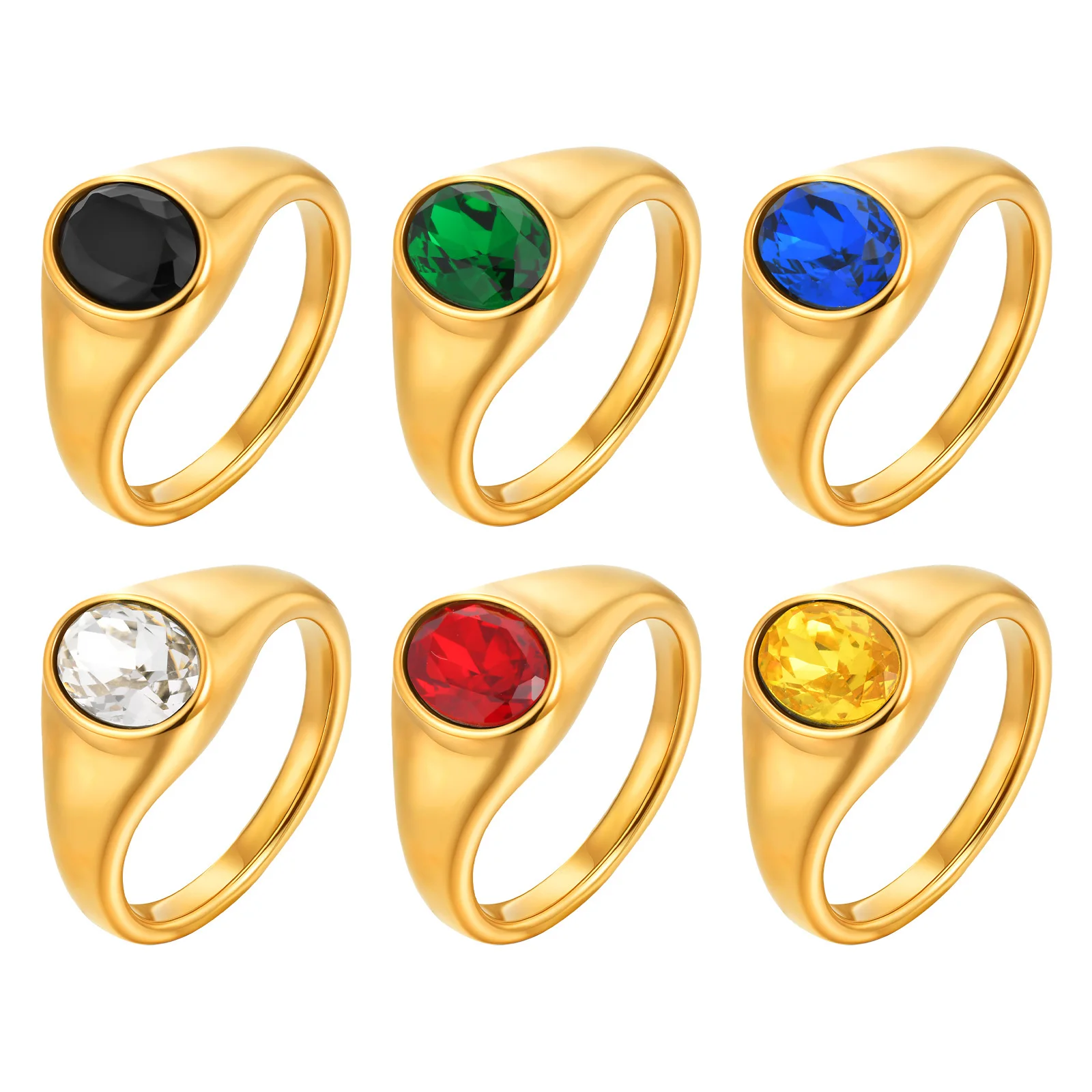 טבעת זירקון מעוגלת מינימליסטית Vnox עבור נשים וגברים, פלדת אל-חלד בצבע זהב, טבעת אבן אליפטית תכשיטים שאינם מאבדים