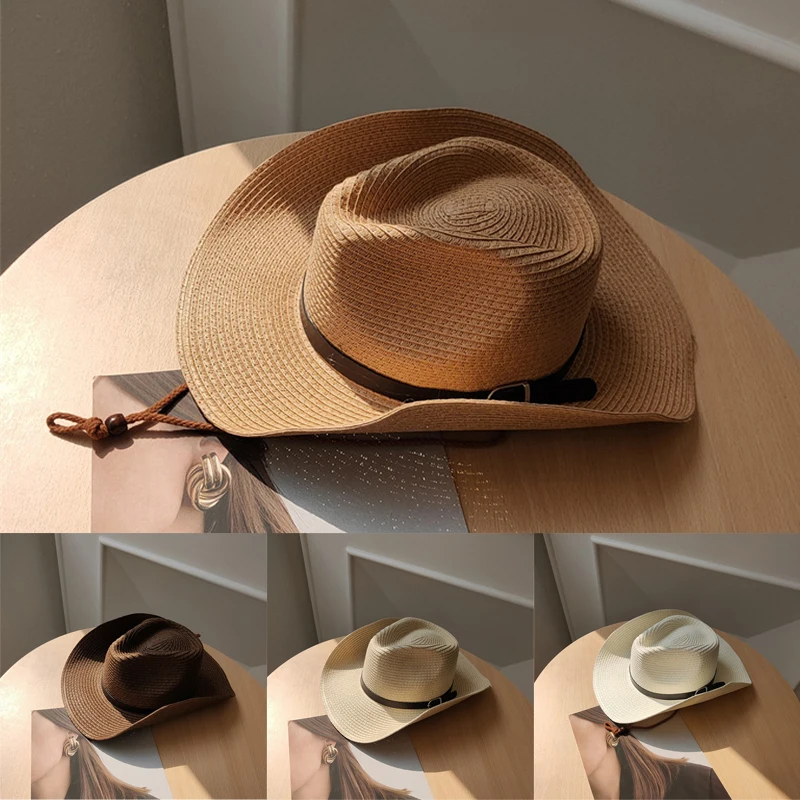 

Straw Sun Hat Stylish Curled Jazz Straw Hat Foldable Beach Hats UV Protection Outdoor Vacation Travel Suitable for 2024 Women