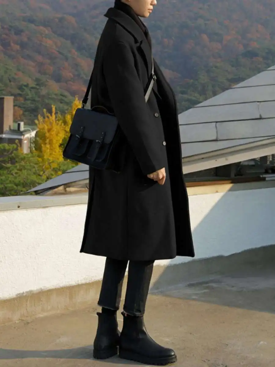 

Новое осенне-зимнее мужское пальто-ветровка из твида, удлиненное, свободного кроя, молодежное, модное, до колена, повседневное, трендовое