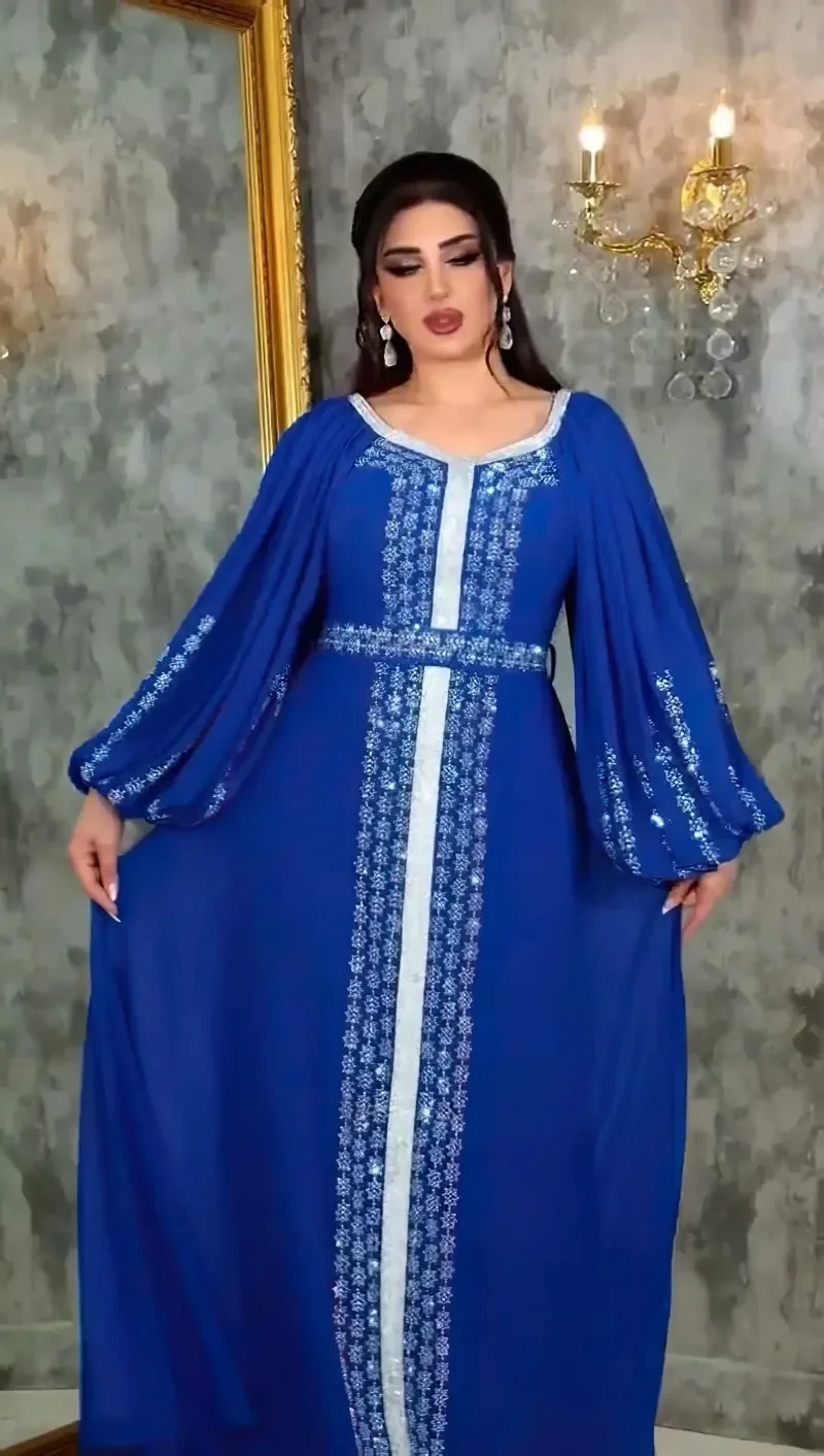 Eid Djellaba Women Muslim Diamonds Evening Maxi Dress Dubai Abaya Turkey Kaftan Ramadan Islam Jalabiya Caftan Marocain Femme New