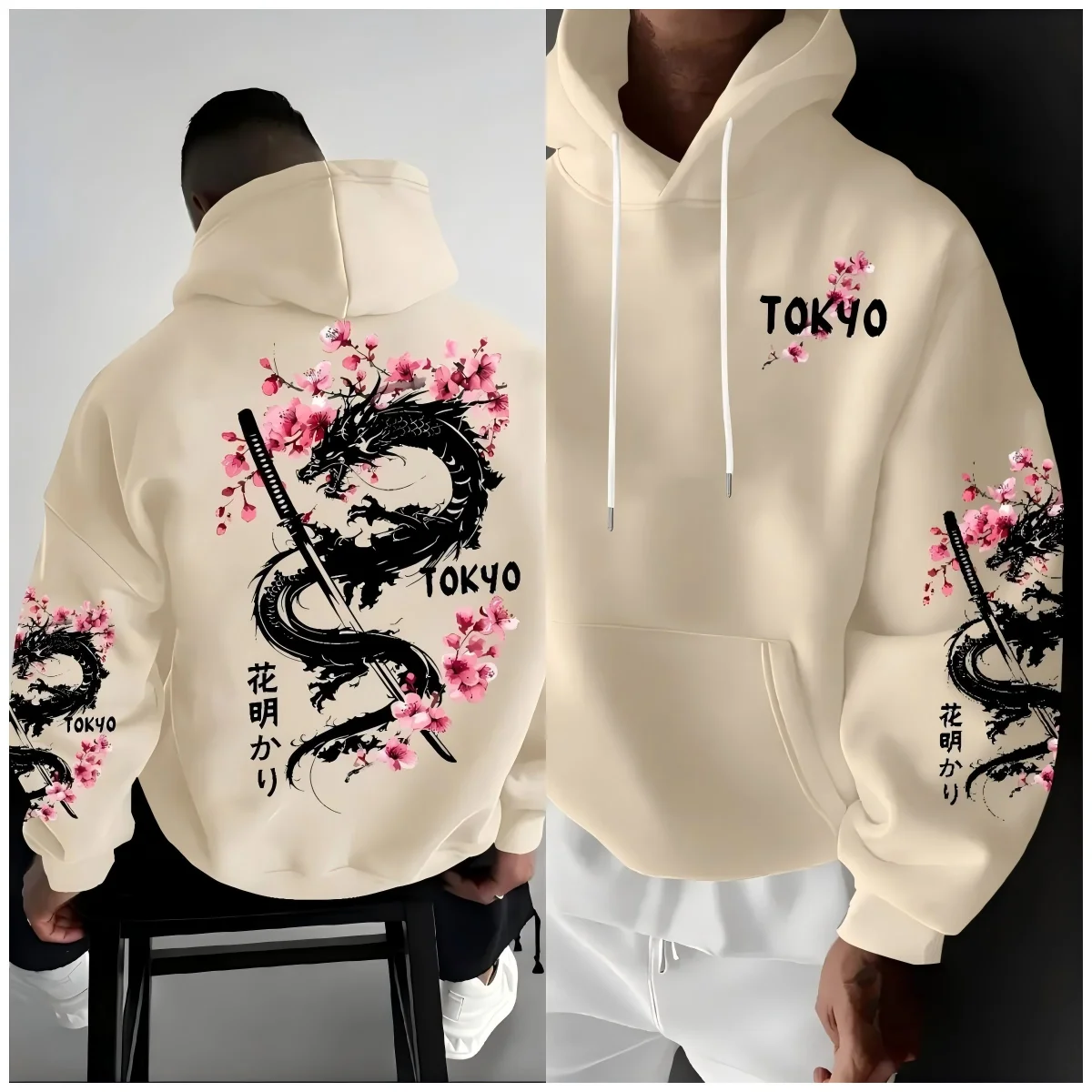 سترة خريفية أوروبية وأمريكية للرجال بطباعة سيف الساموراي مريحة وناعمة بقلنسوة في الهواء الطلق في الشارع #3