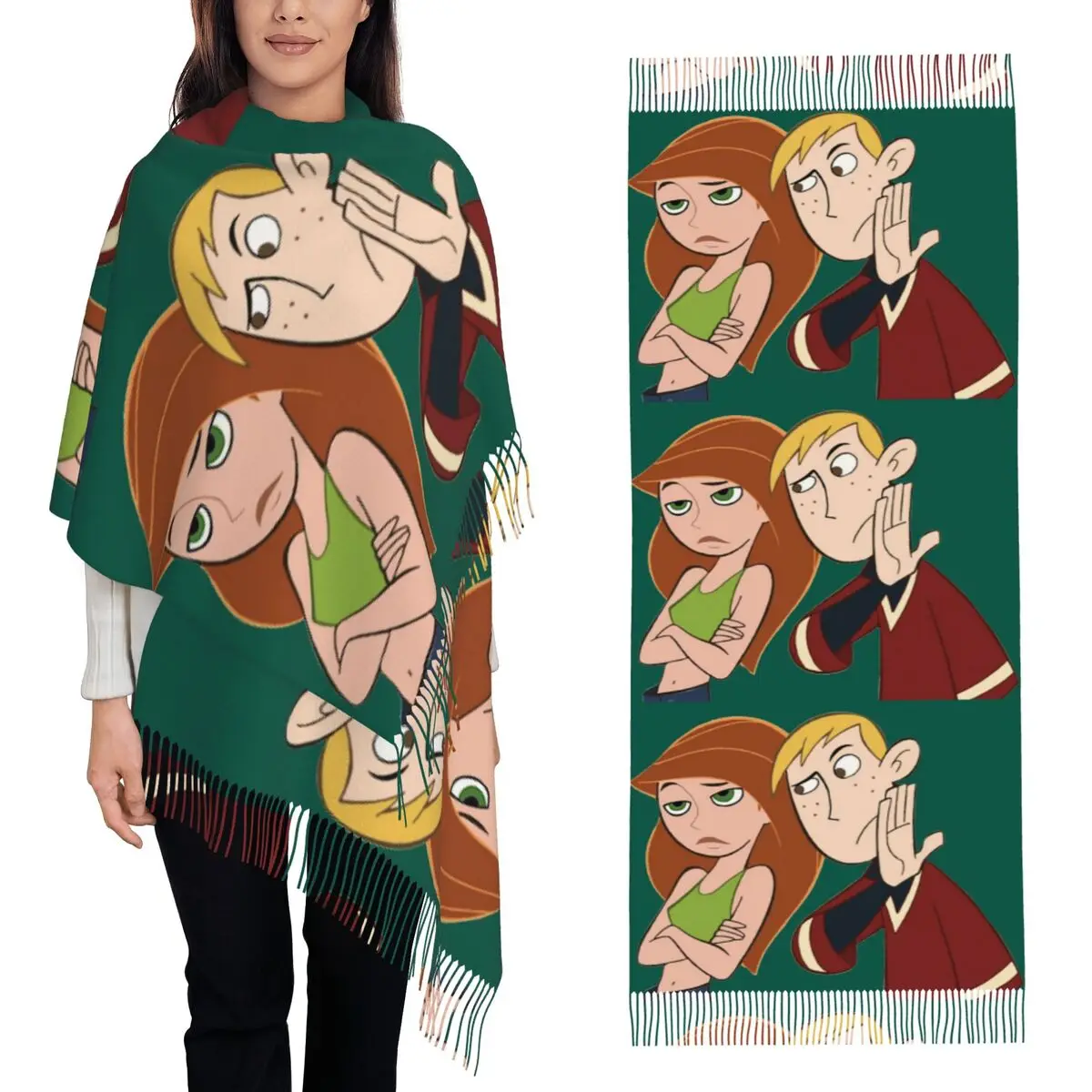 

Кім Possible шарф с кисточками шарфы для женщин мягкие теплые шали и накидки большая осенне-зимняя шаль