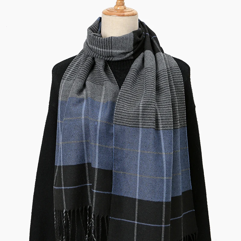 Hot Sale Classic Stripe Plaid Tassel Scarfs For Unisex Soft Scarf Mature Casual Business Neckerchief Black Gray Scarf Wraps