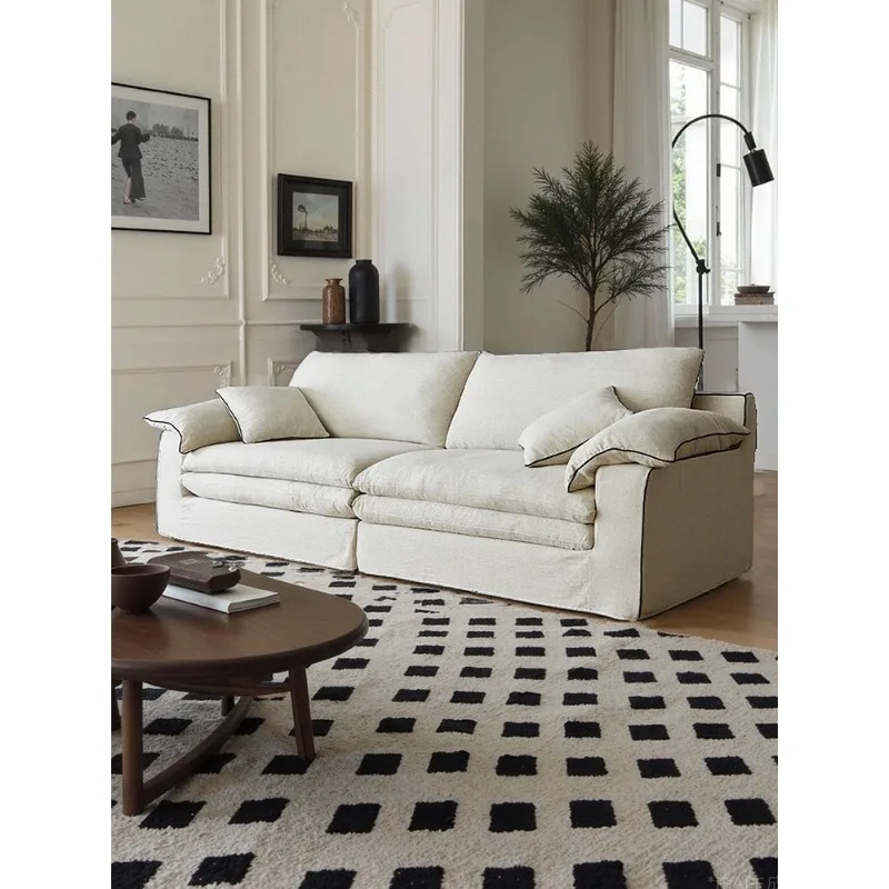 Sofa wabi wind living room small apartment cotton and linen clouds Guangdong sofa