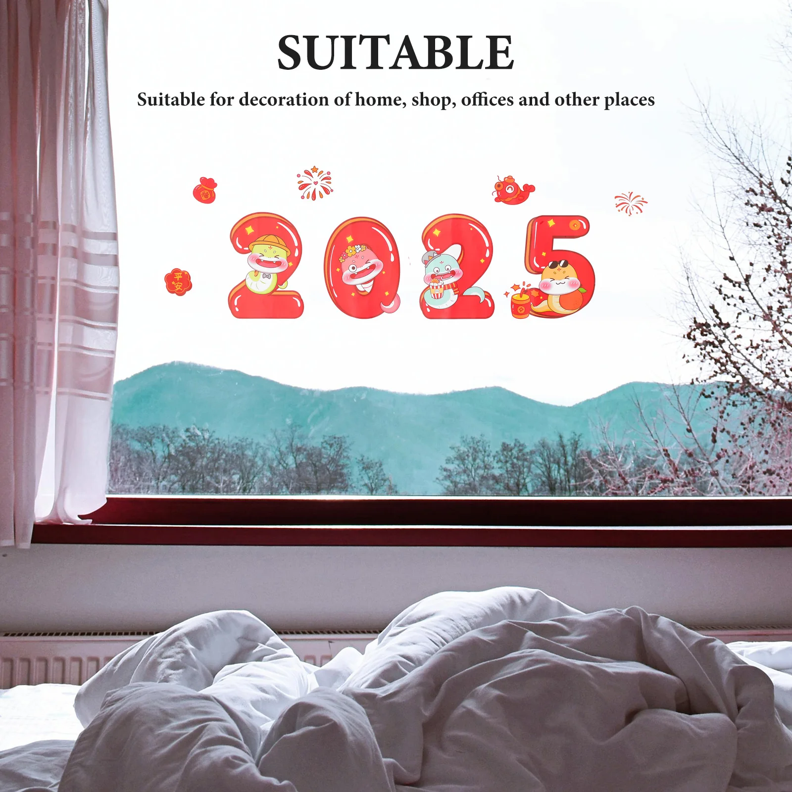 

2025 Year of The Snake Window Clings Chinese New Year Spring Festival Door Stickers Window Decals Lunar Holiday Decoration