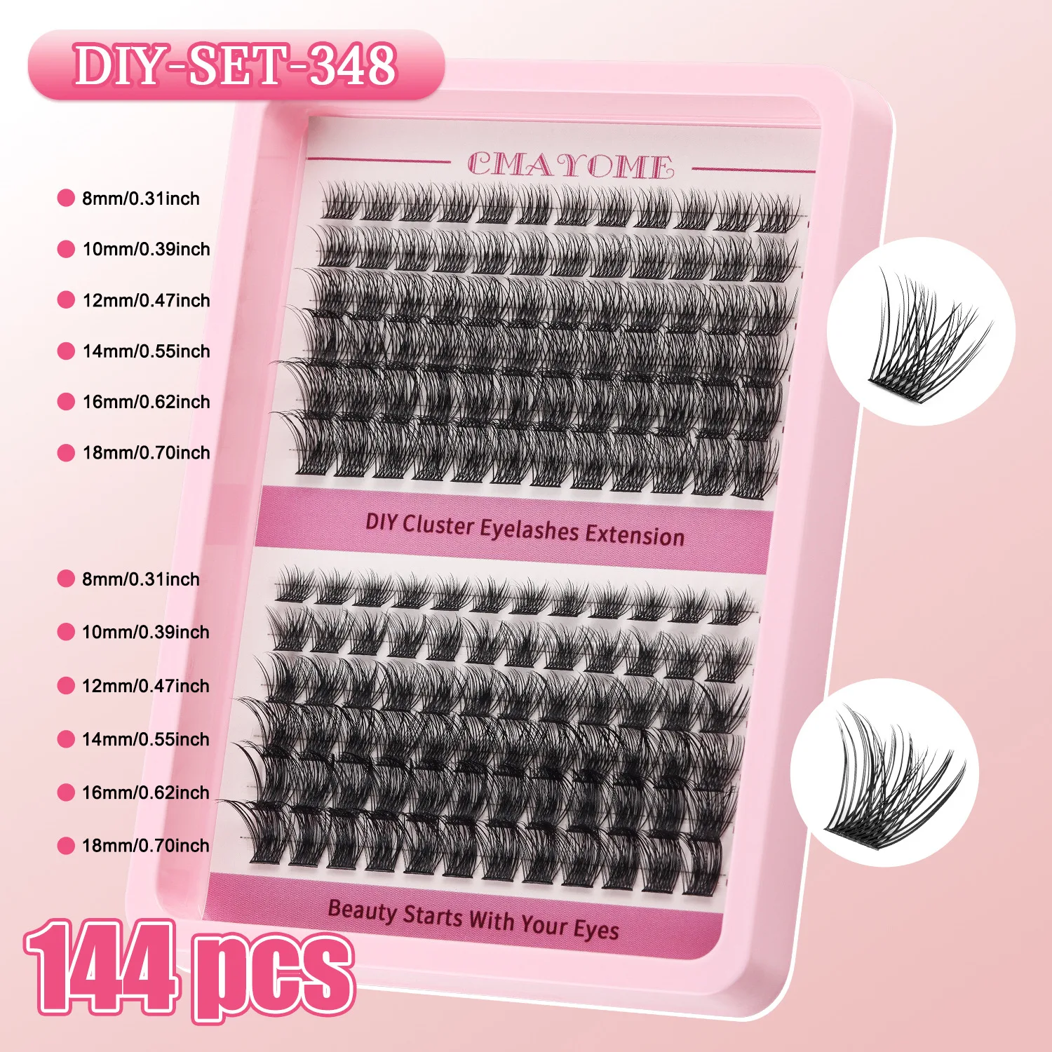 DIY Segmented Single Cluster of False Eyelashes 8-18mm Eyelashes C Curvature Dense Curl