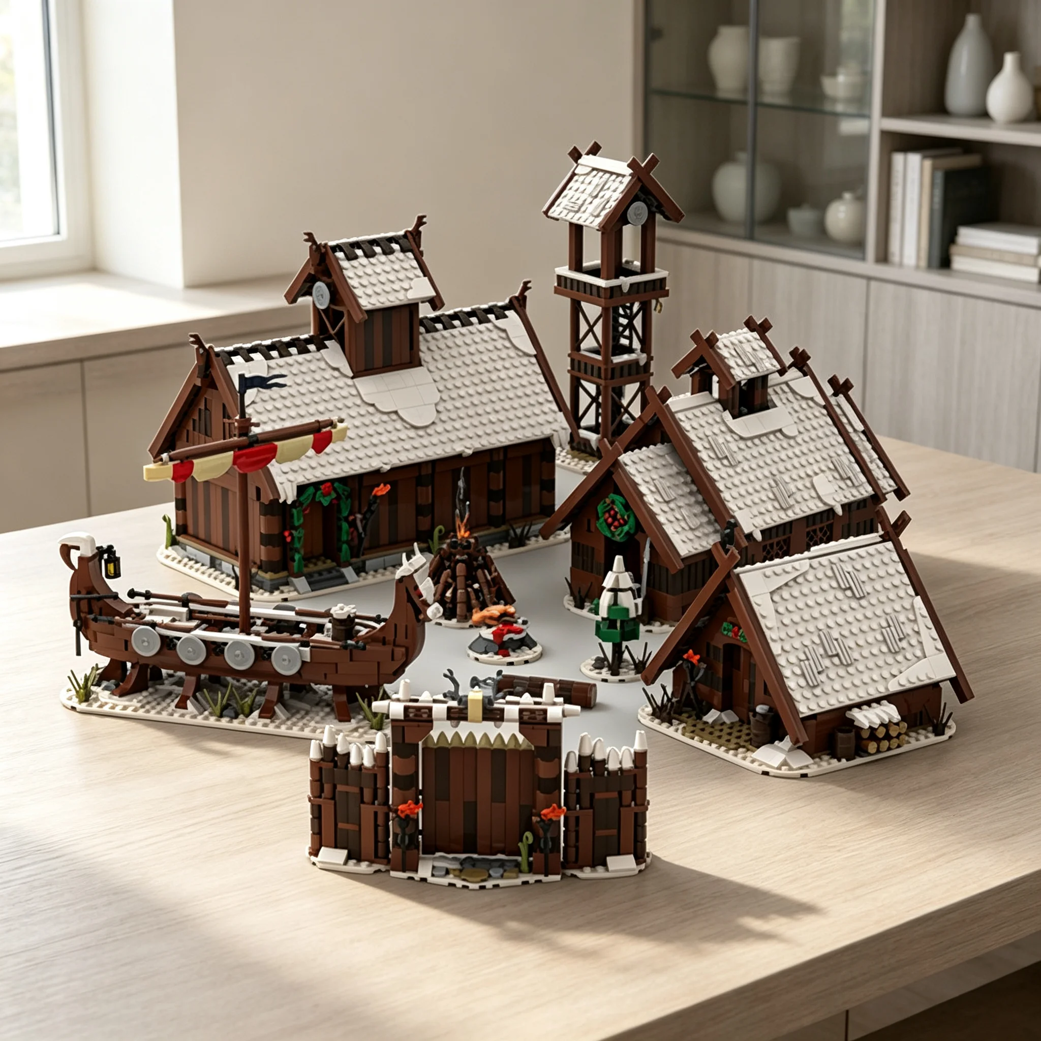 3158pcs MOC Seasonal Winter Viking Village Model Christmas Gift Creative Assembly Tabletop Ornament Craft Design