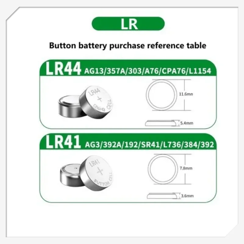 100PCS AG13 Button Battery LR44 A76 357 357A LR1154 SR1154 SR44 Alkaline Coin Cell For Watch Calculator Car Key Remote Clock