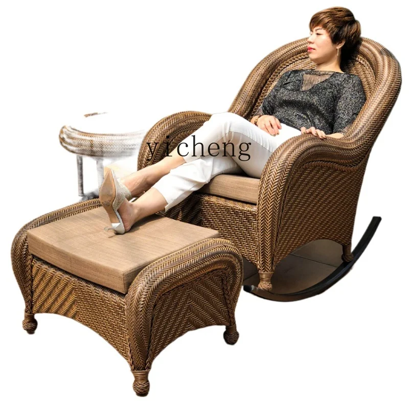 ZF Leisure Recliner Outdoor Sofa Balcony Rattan Chair Adults Can Sleep Rocking Chair