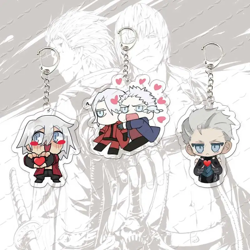 Acrylic Popular Anime Keychains for Accessories bag Cartoon Game Dante  Vergil Keychain Pendant Jewelry Fans Friends Gift