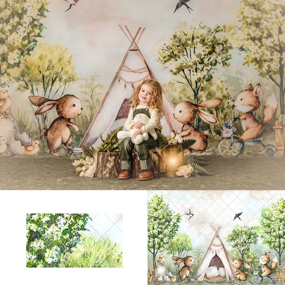 

Easter Forest Bunny Eggs Photography Backdrop Child Baby Cake Smash Photocall Decors Go Camping Kids Adult Studio Backgrounds