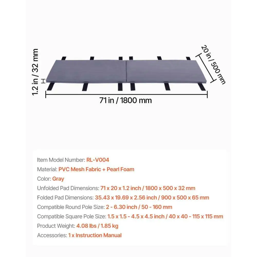 Подушка для баскетбольной палки 71-дюймовая сверхпрочная водонепроницаемая подкладка для круглых квадратных столбов диаметром от 2 до 6,3 дюйма и 4,5x4,5 дюйма