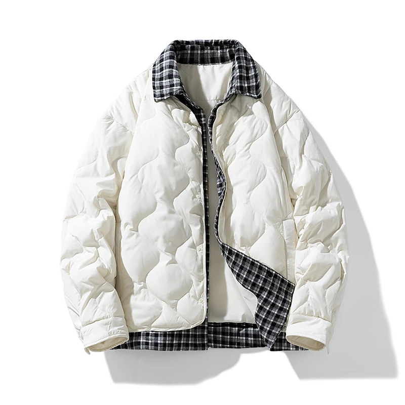 

Short-Length Lapel Patchwork Plaid Down Jacket - 2024 Winter New 90% White Duck Down GB Certified