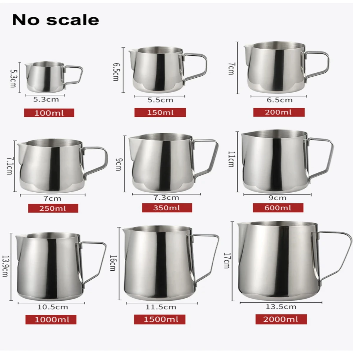 350-1000ml Stainless Steel Milk Jug Frothing Pitcher Latte Espresso Coffee Jug Barista Craft Cappuccino Milk frother Cream Cup