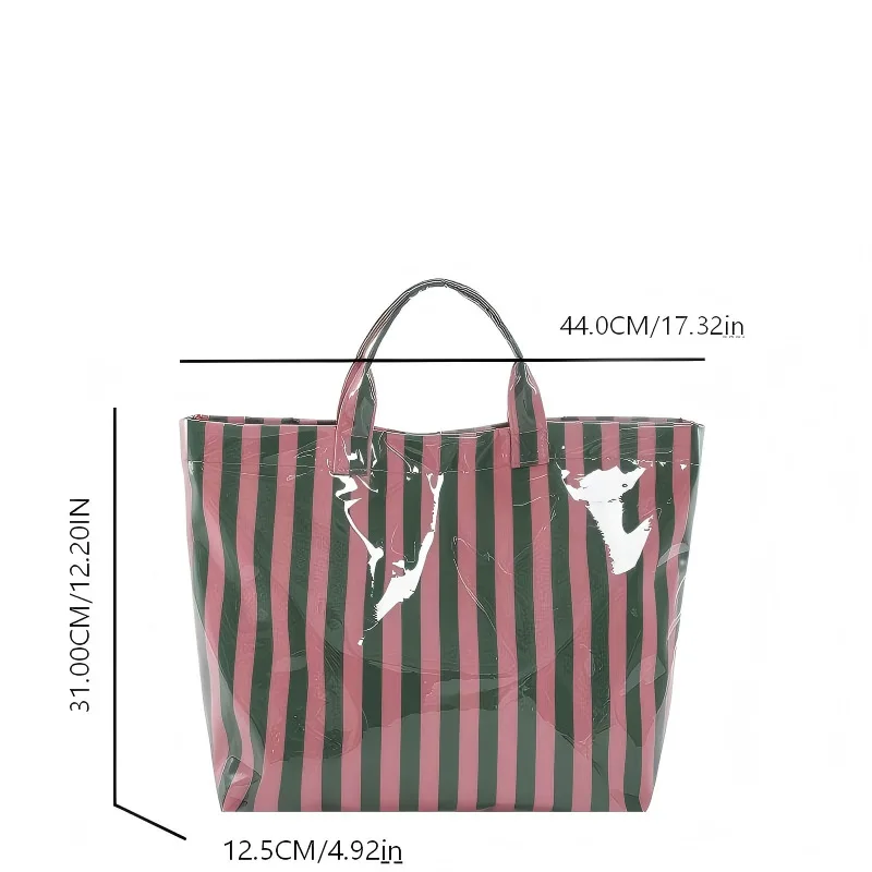 Waterproof Striped PVC Shoulder Tote Bag, Roomy Lightweight Daily Storage Handbag for Everyday Use, Ideal for Daily Use, Holiday image 6